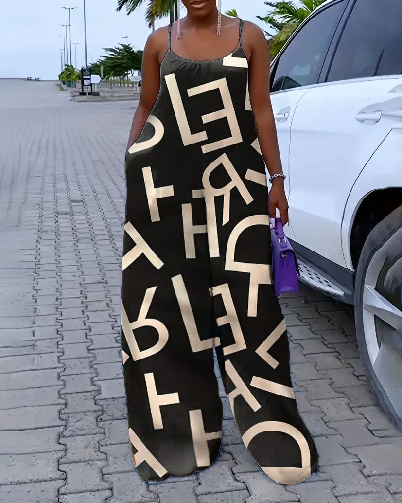 Fun Letters On Suspenders Jumpsuit