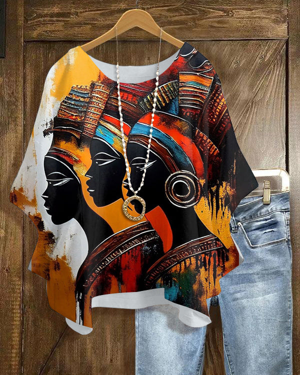 Tribal Women Oil Painting Crew Neck Casual Blouses