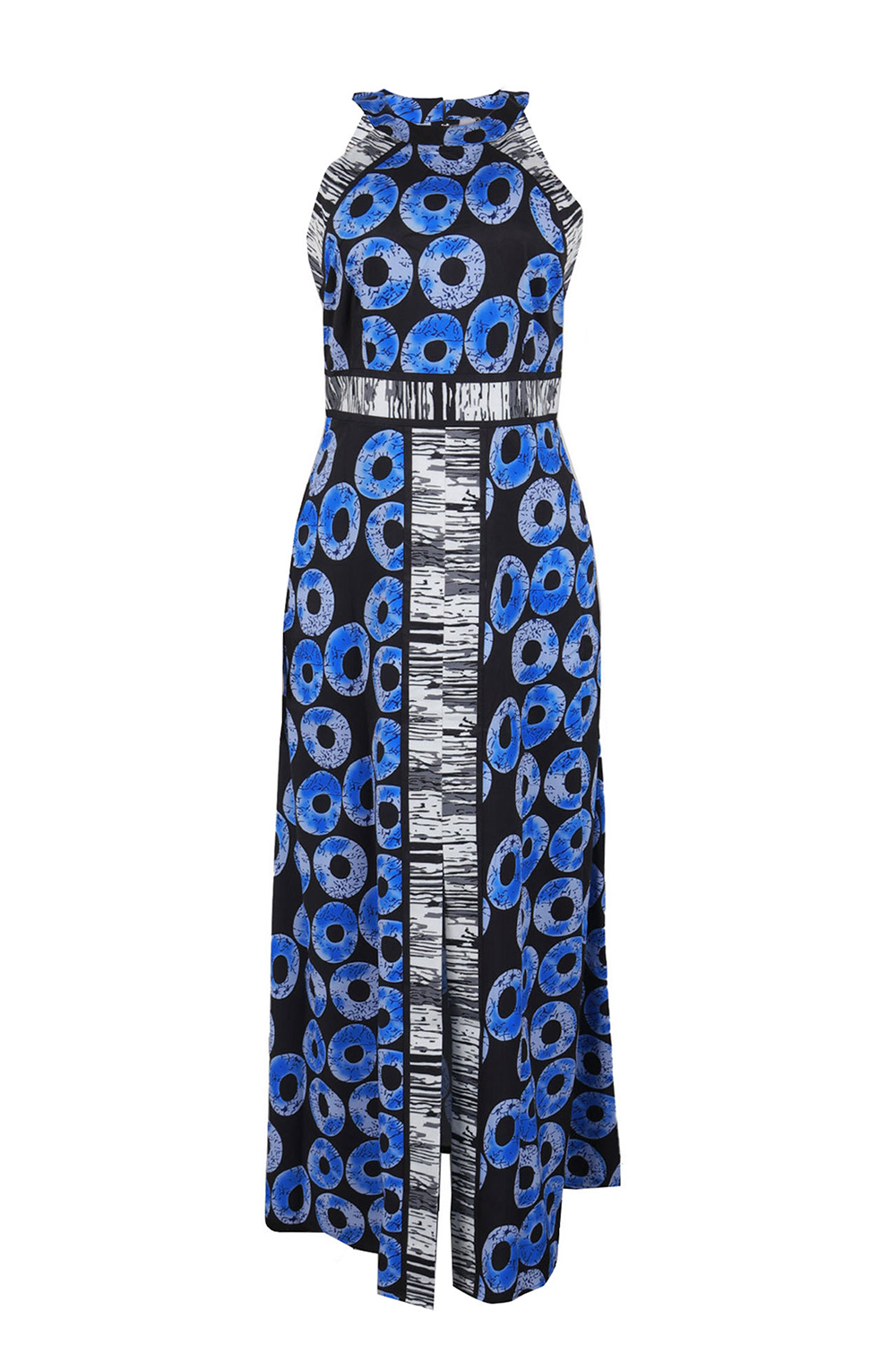 Graphic Print Sleeveless A-Line Maxi Dresses-Blue
