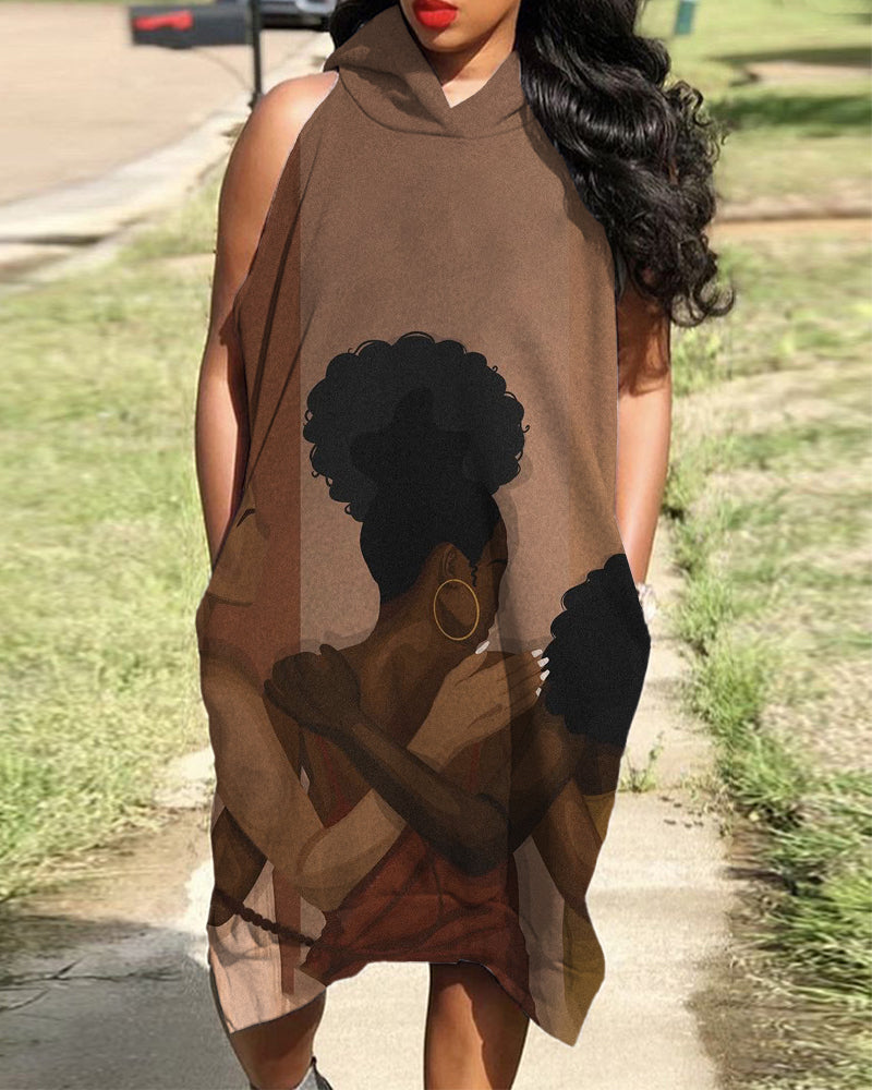 Melanin Women Stand United Sleeveless Hooded Pocket Dress