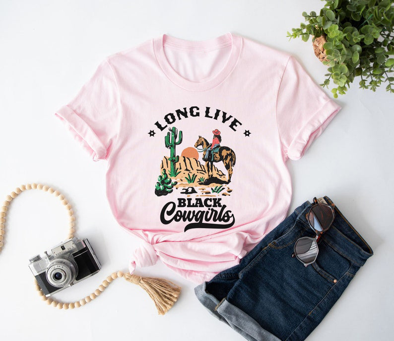 Long Live Black Cowgirl Crew Neck Short Sleeve Cotton T-shirt