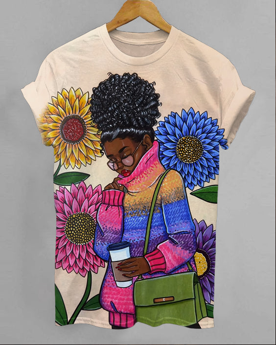Sunflower Afro Girl Unisex Short Sleeve Tshirt