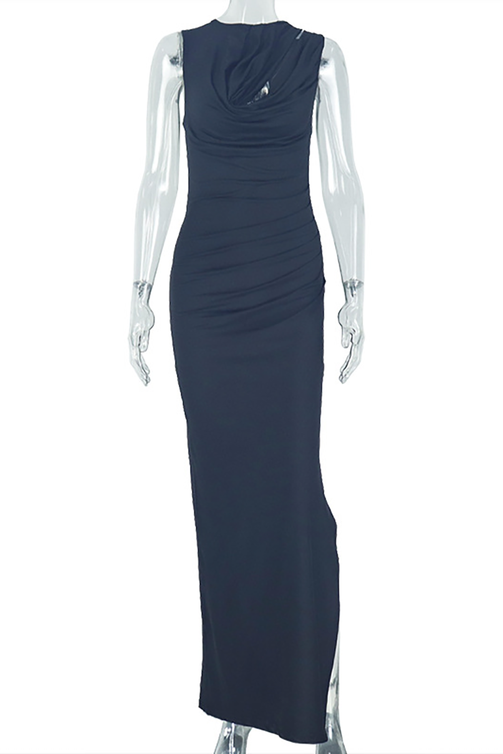 Sleeveless Ruched Cutout Slim Fit Solid Color Slit Maxi Dresses-Brown