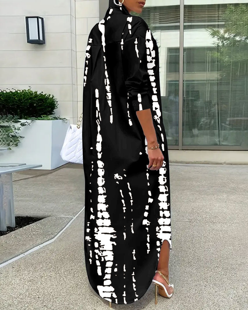 Classic Tie-dye Print Loose Shirt Button Dress