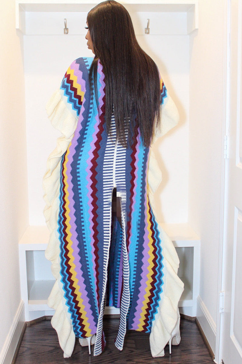 Tribal Pattern Ruffle Slit Casual Maxi Dresses