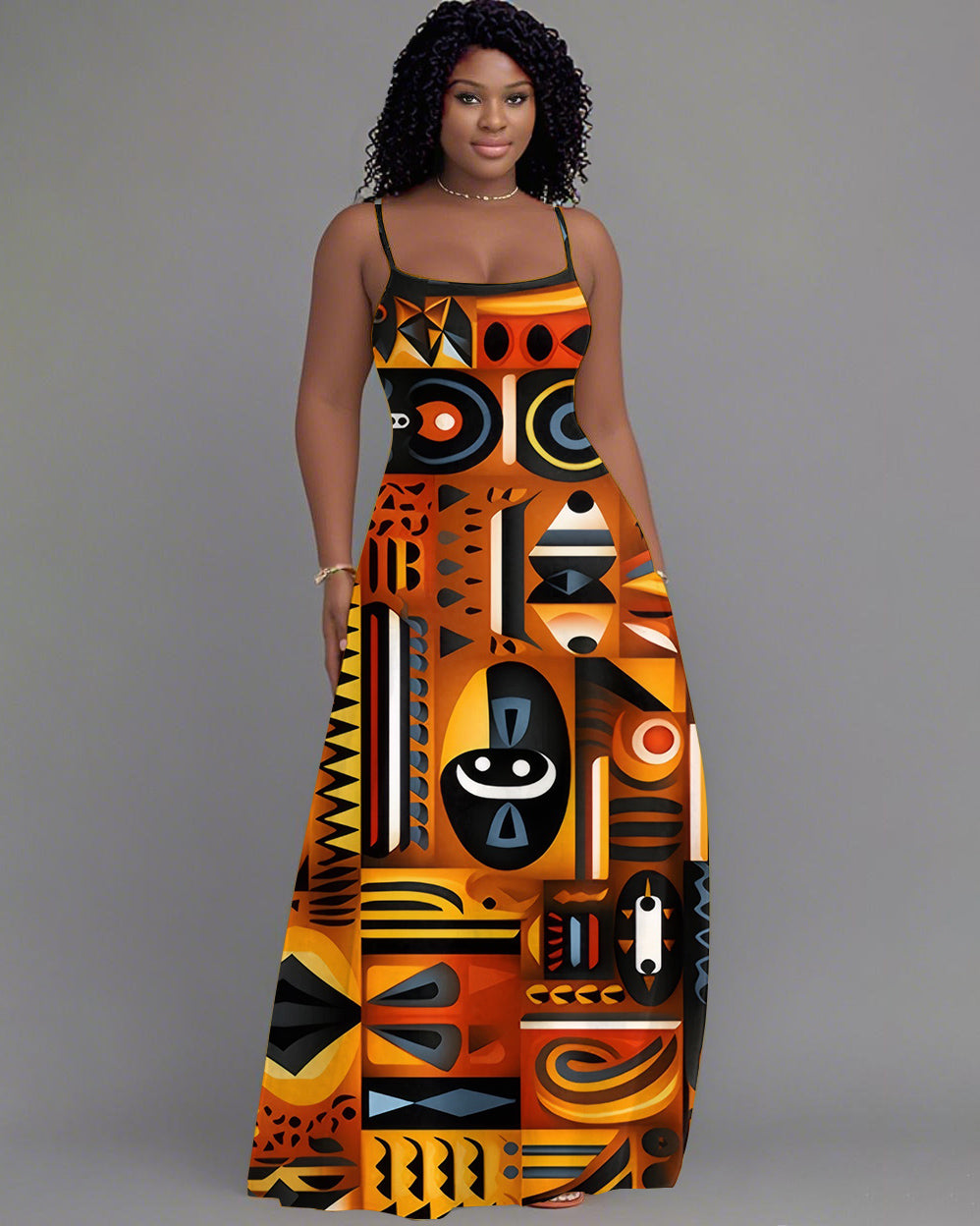 Sling Colorful Ethnic African Tribal Holiday Pocket Dress
