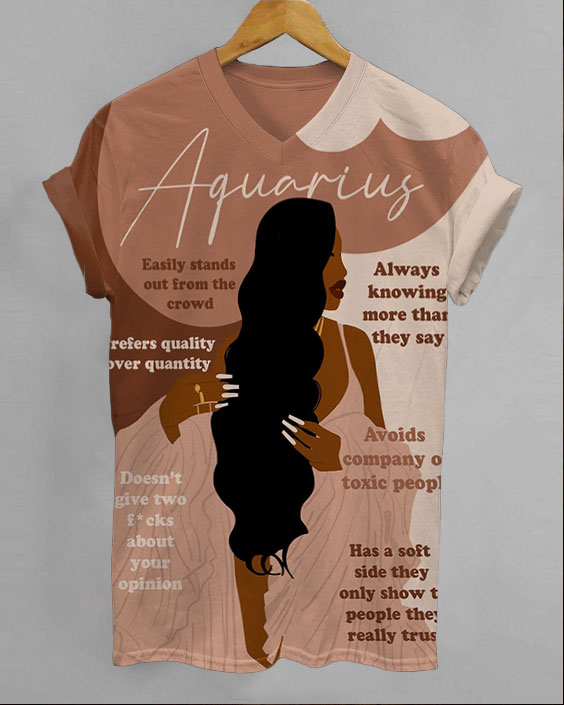 Aquarius Girly Season V-neck Short Sleeve Tshirt