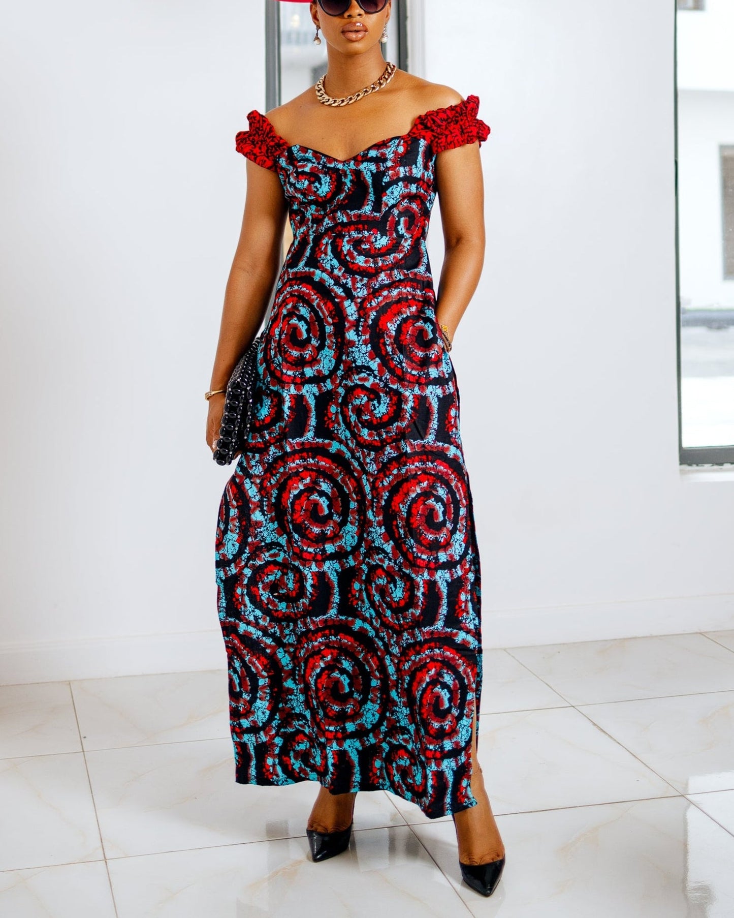 Women's Casual Print Kaftan Maxi Dress & Shorts Two-Piece Set