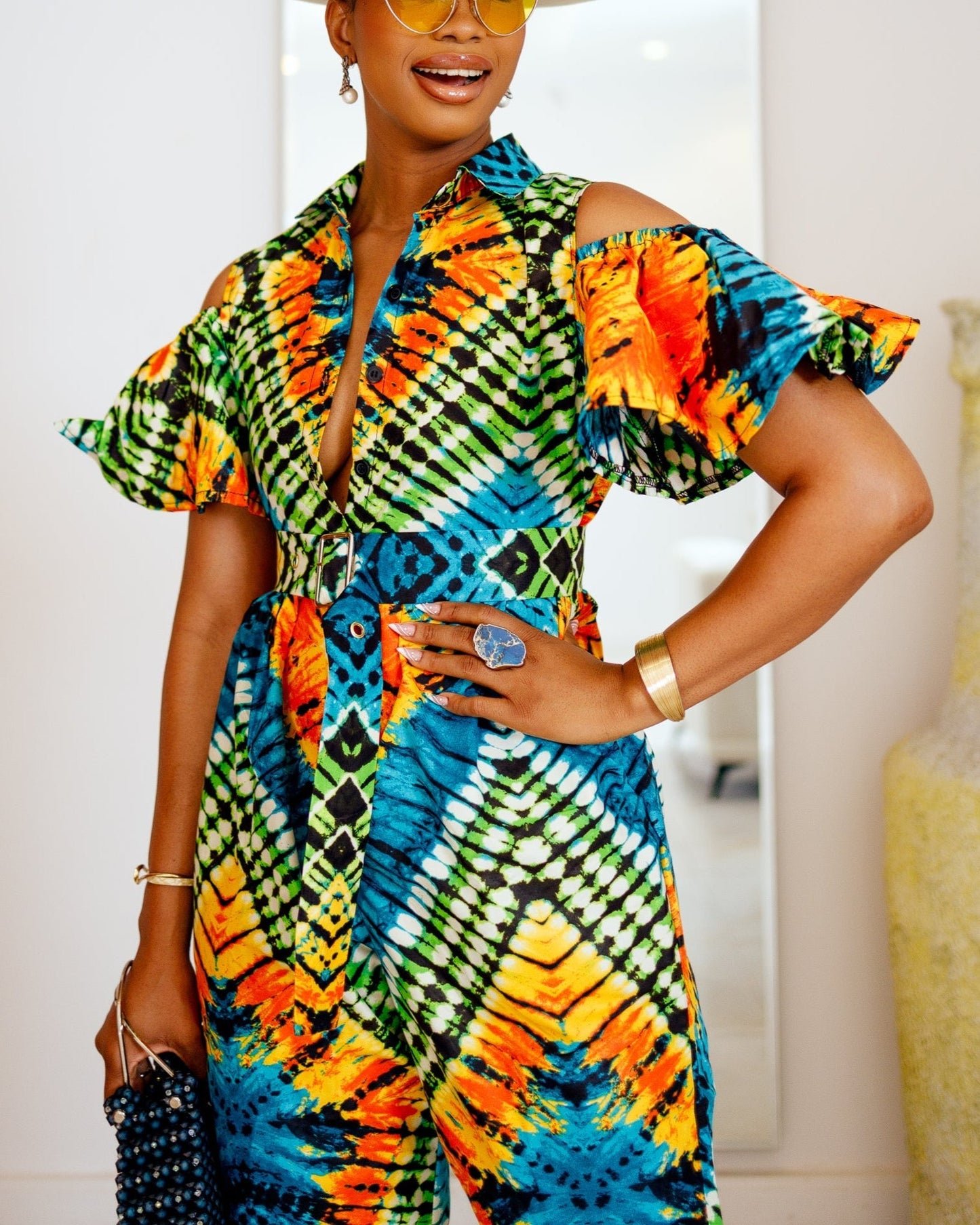 Women's Casual Print Button Jumpsuit