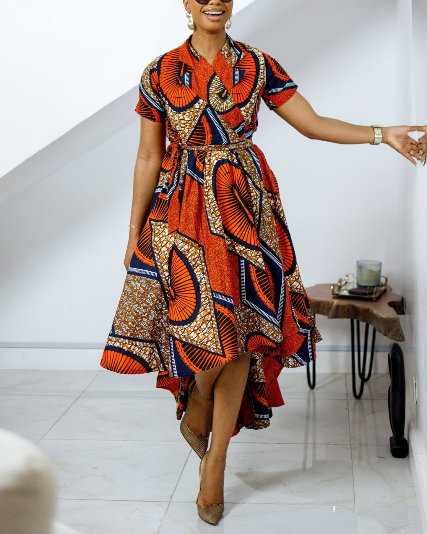 Women's Casual Print Wrap Midi Dress