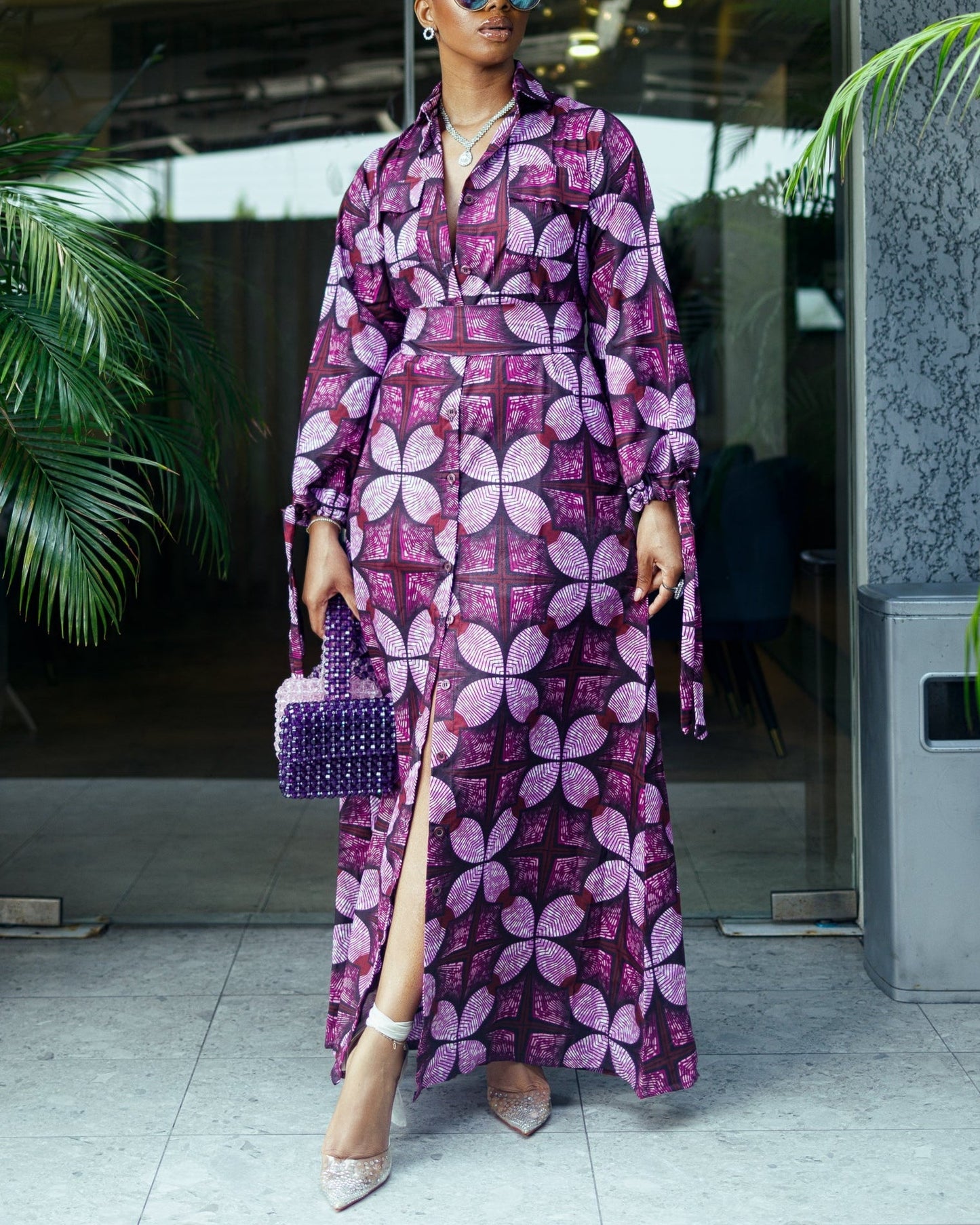 Women's Casual Print Long Sleeve Maxi Dress