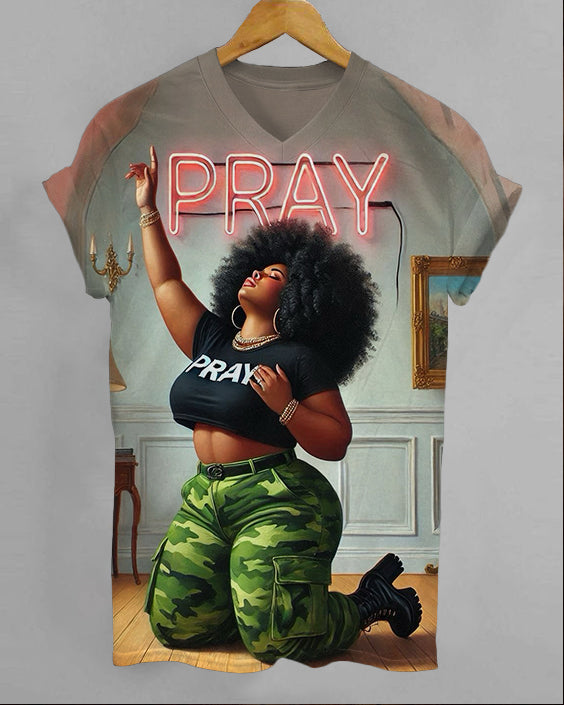 Pray Jesus Amen Unisex V-neck Short Sleeve Tshirt