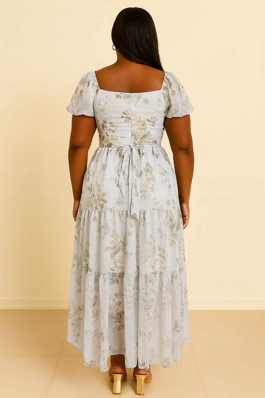 Pearl Halterneck Printed High Slit V-neck Dress