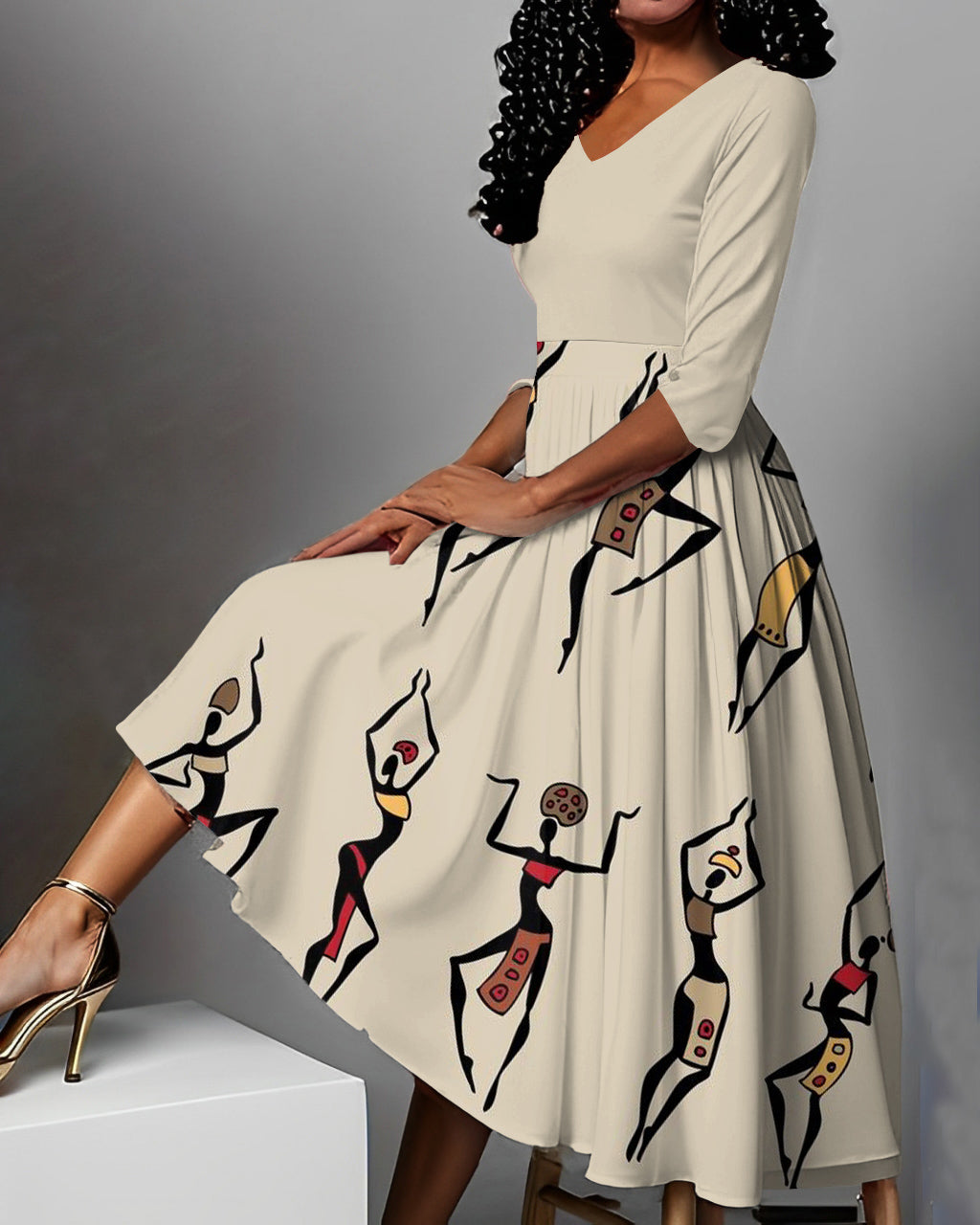 Tribal Dancing Women V Neck Maxi Dress