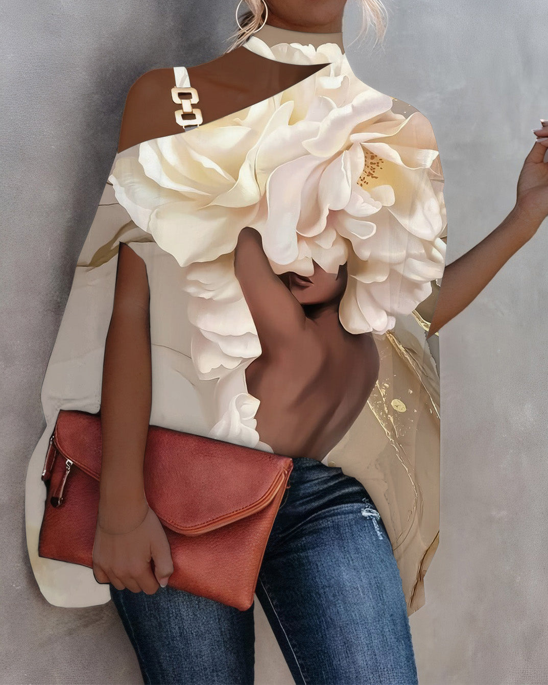 Flowers Brown Girl One Shoulder Blouses Shirt