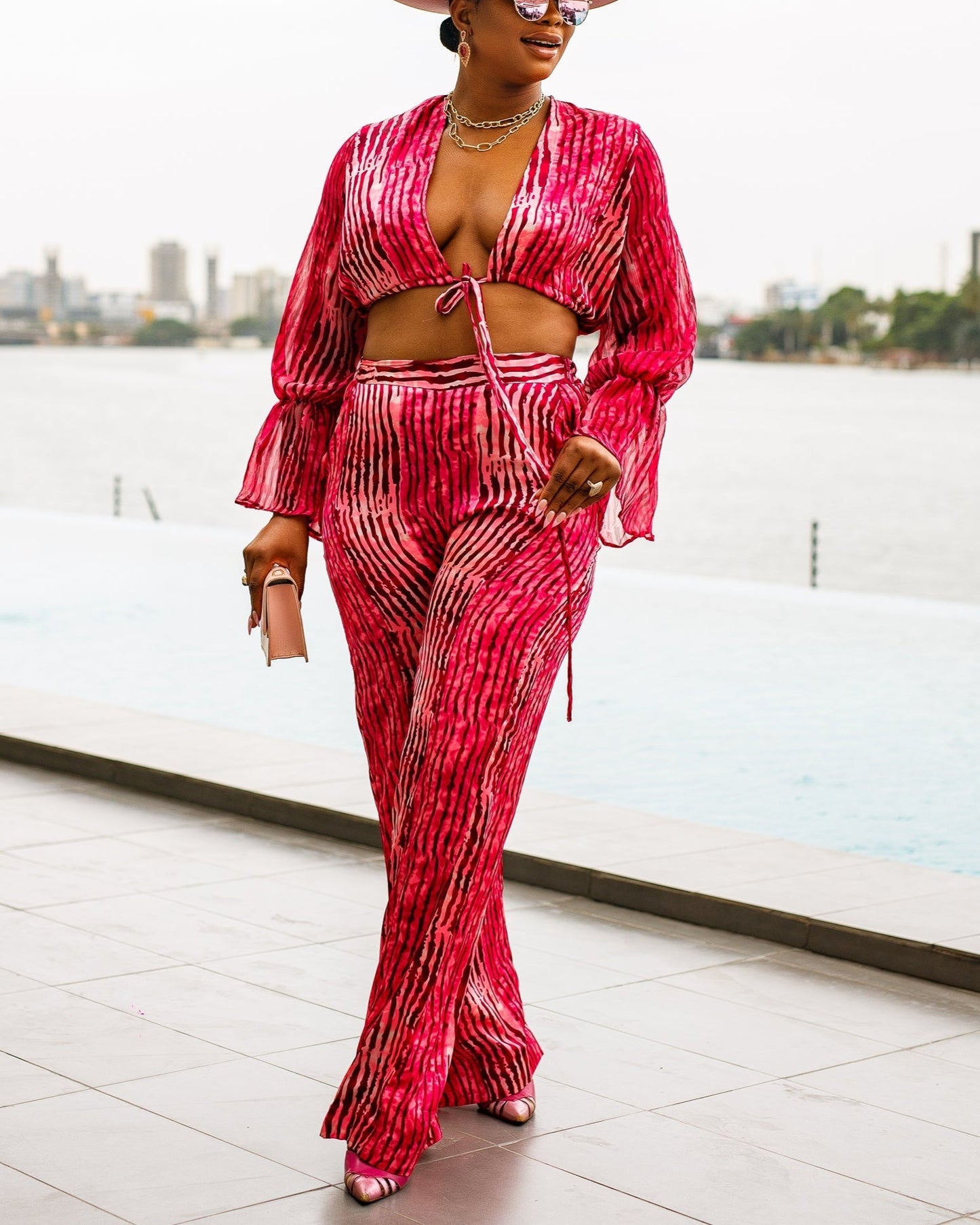 Women's Casual Printed Pants and Top Two-Piece Set