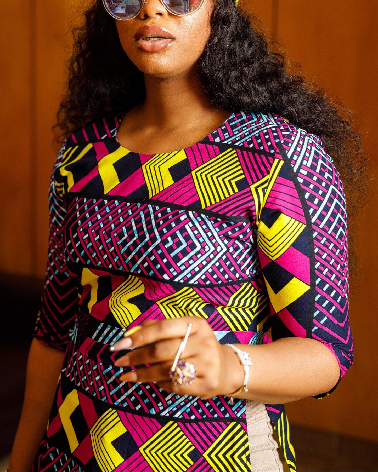 Women's Casual Print Round Neck Kaftan Maxi Dress