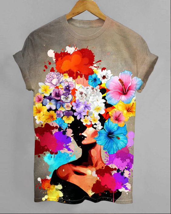 Colorful Flowers Oil Painting Art Unisex Short Sleeve Shirt