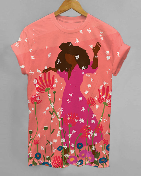 Happy Women with Dandelions Crew Neck Short Sleeve Tshirt