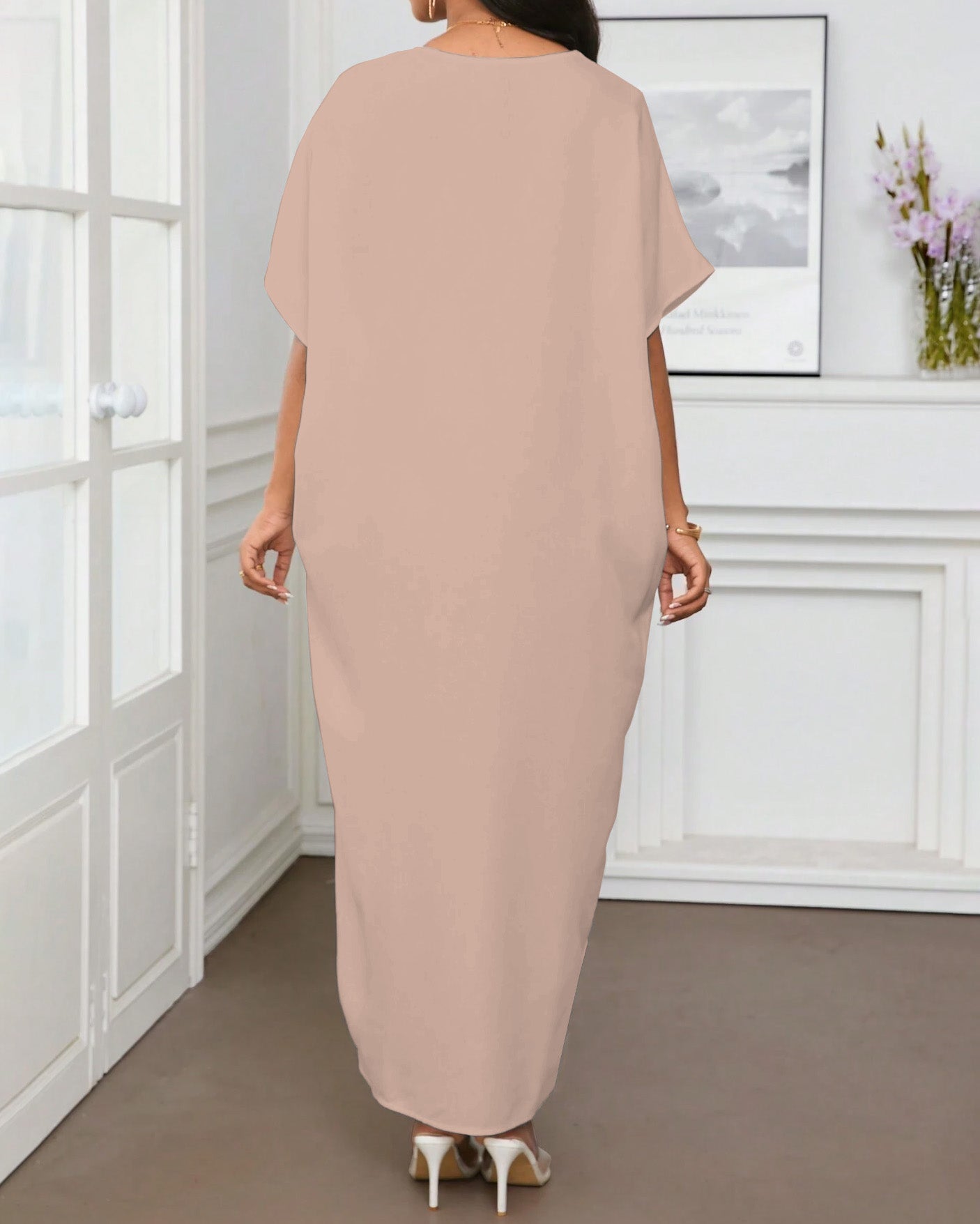 Brown Girl Flowers V-neck Casual Elegant Dress