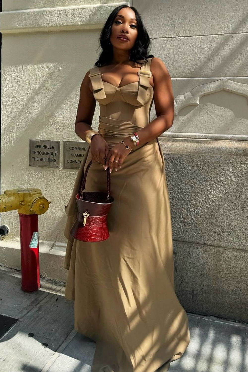 Straps Cinch Waist Sash Decor Cargo Sleeveless Maxi Dresses-Khaki