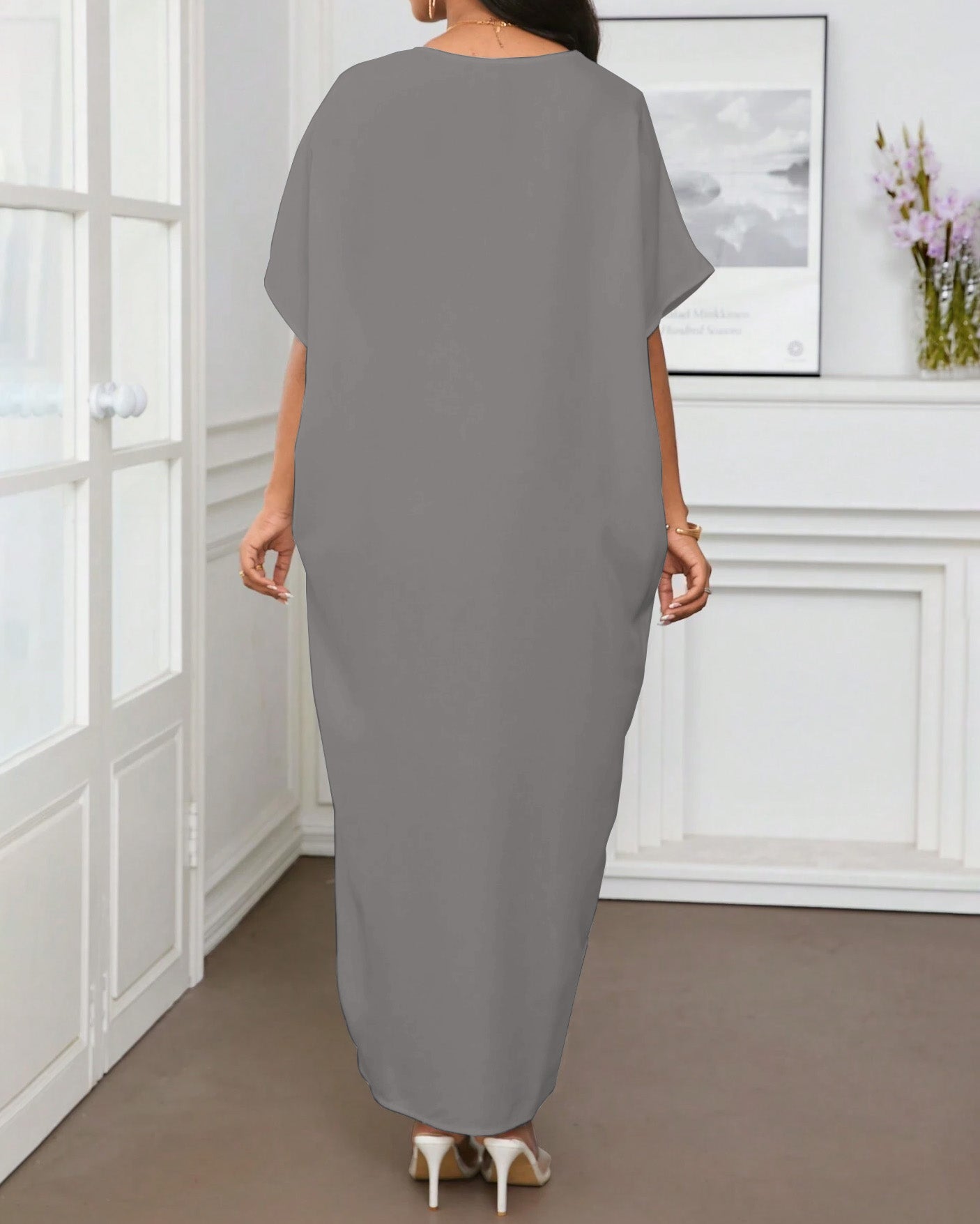 Sequins Black Women V-neck Casual Elegant Dress