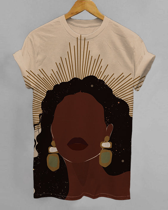 Beautiful Brown Girl Illustration Crew Neck Short Sleeve Tshirt
