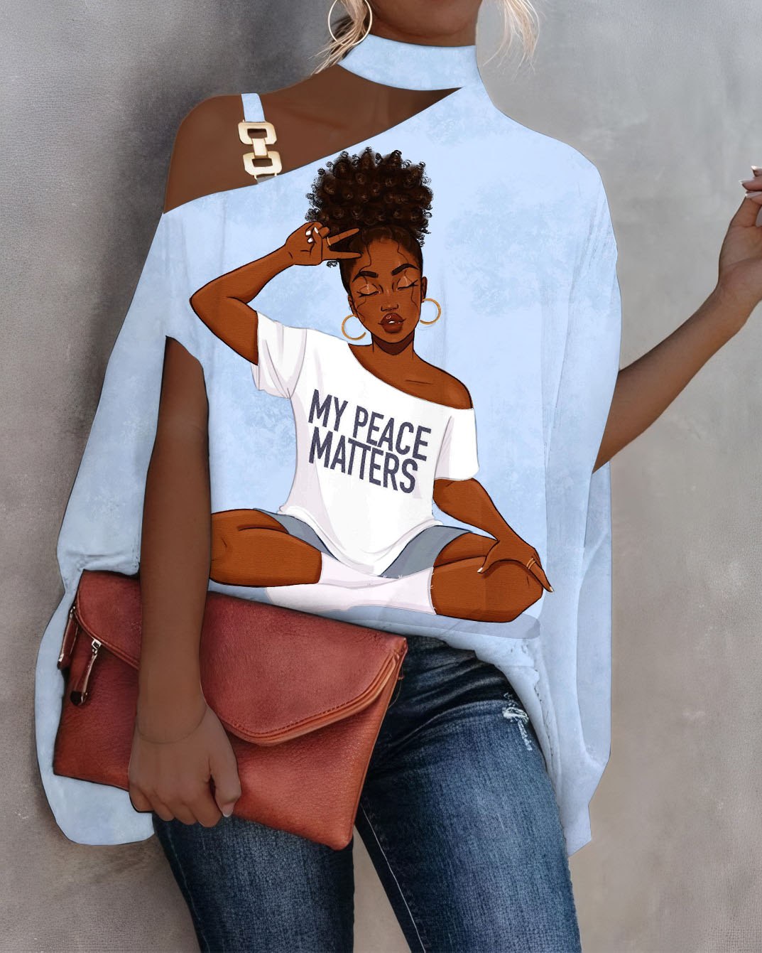 Brown Girl My Peace My Matters One Shoulder Blouses Shirt