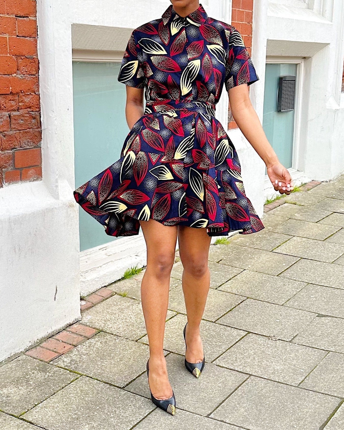 Women's Leaf Print High Waist Short Dress With Pocket