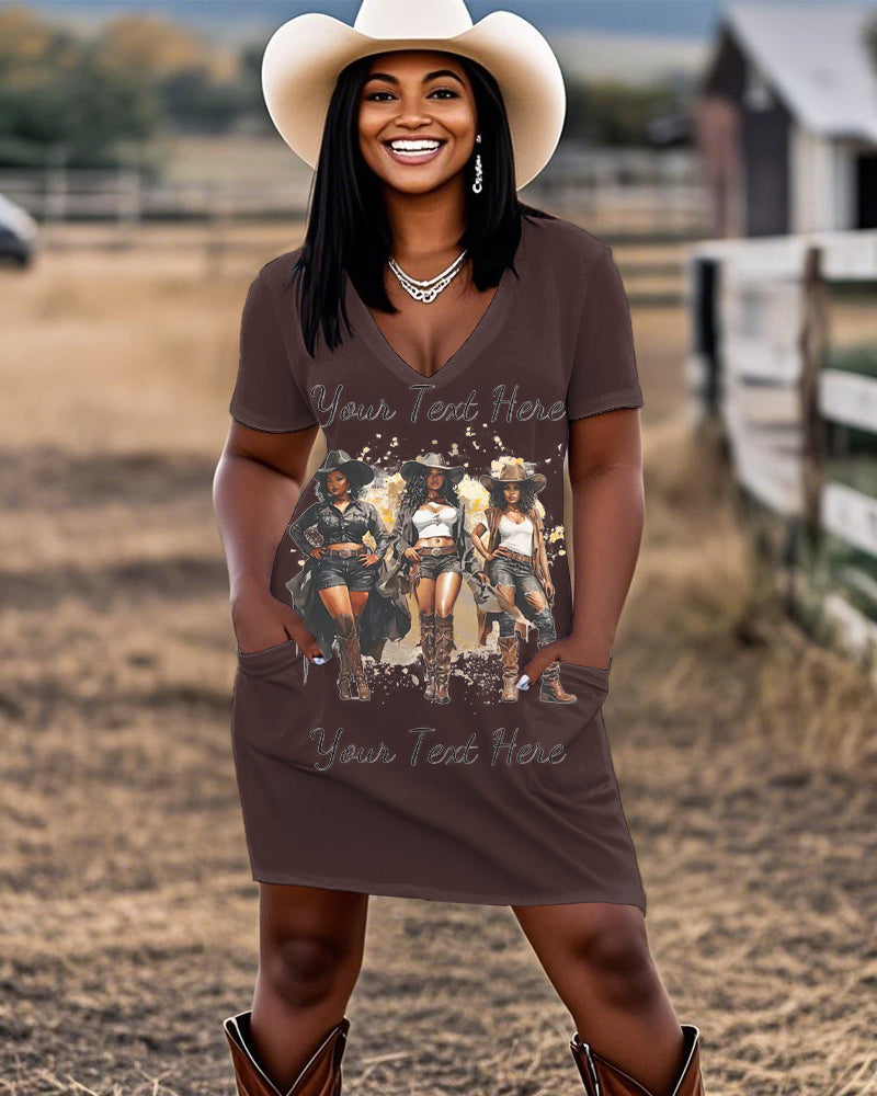 You Next Here Melanin Cowgirl Casual V-neck Pocket Dress