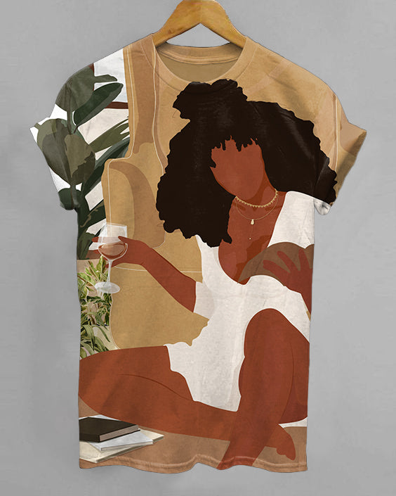 Brown Girl Wine Down Crew Neck Short Sleeve Tshirt