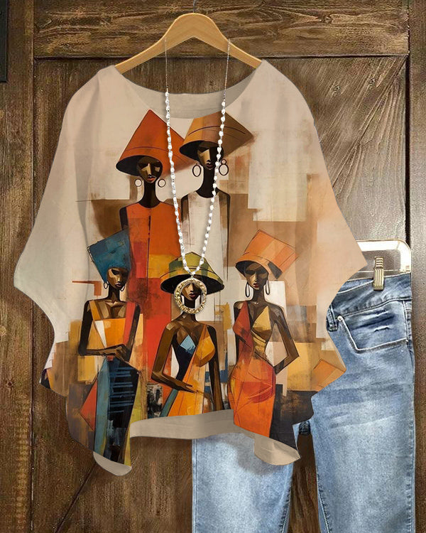 Traditional Tribal Sisters Crew Neck Casual Blouses