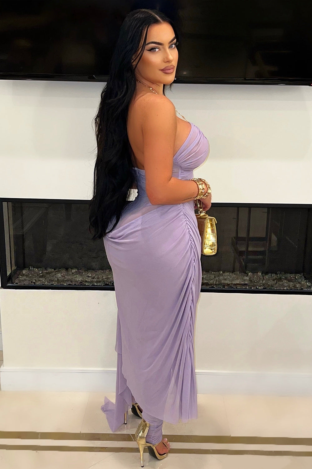 Beads Halter Cutout Semi-Sheer Sash Party Maxi Dresses-Blue