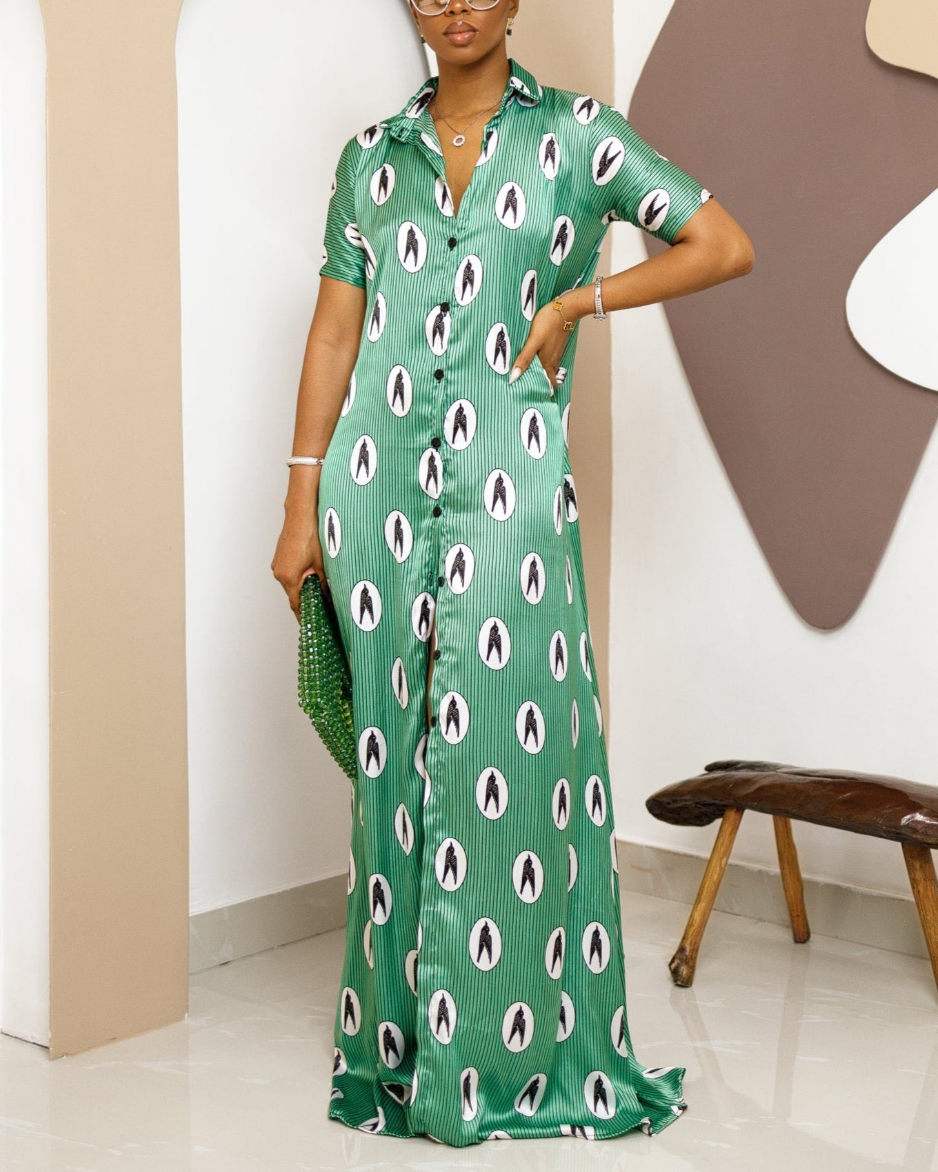 Women's Print Short Sleeve Kaftan Maxi Dress
