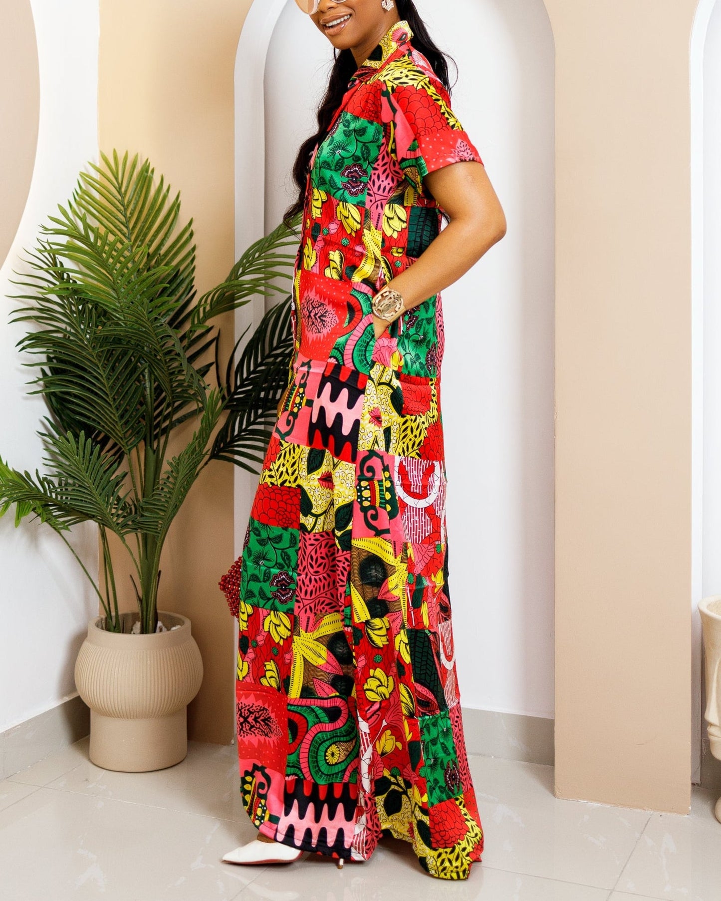 Women's Casual Print Loose Kaftan Maxi Dress