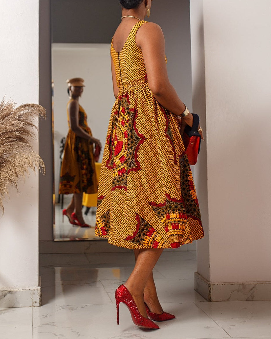 Women's Casual Print Sleeveless Midi Dress