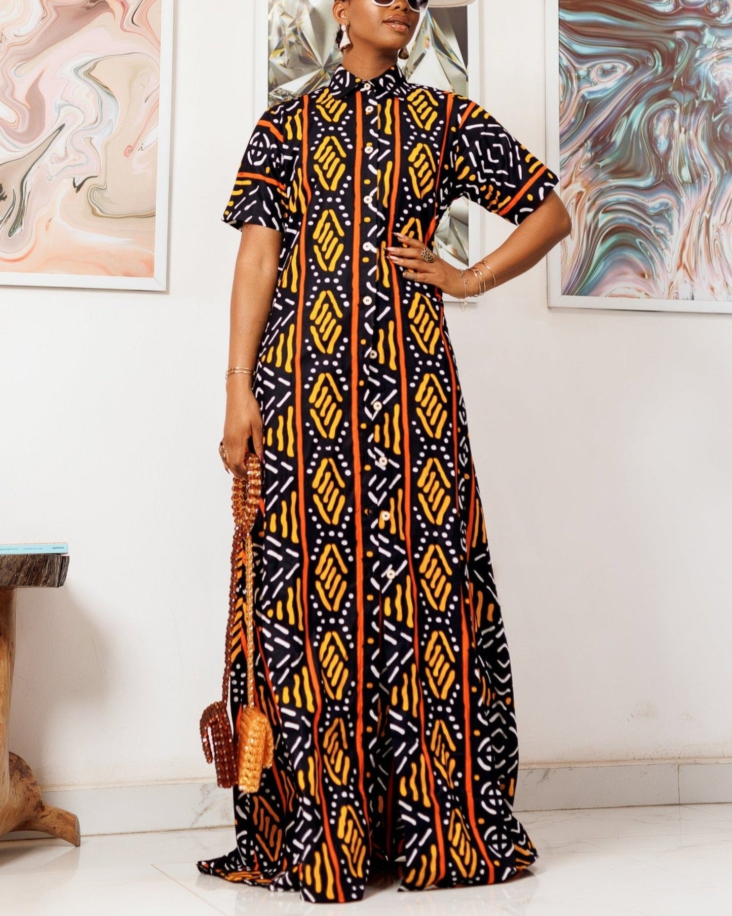 Women's Short Sleeve Casual Print Kaftan Maxi Dress