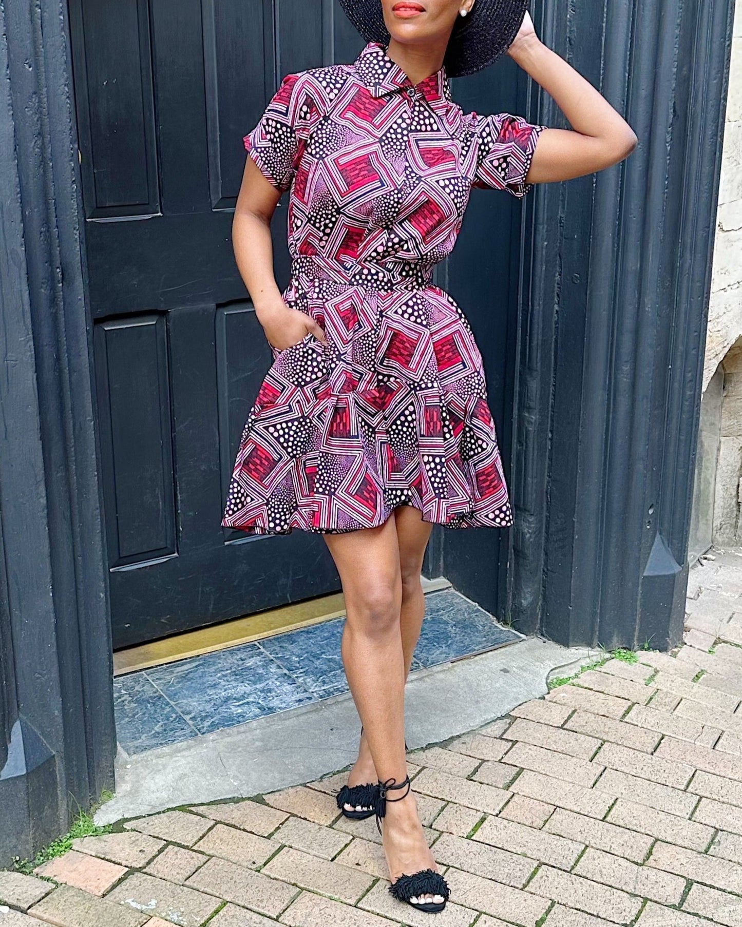 Women's Print Pocket Short Sleeve Short Dress