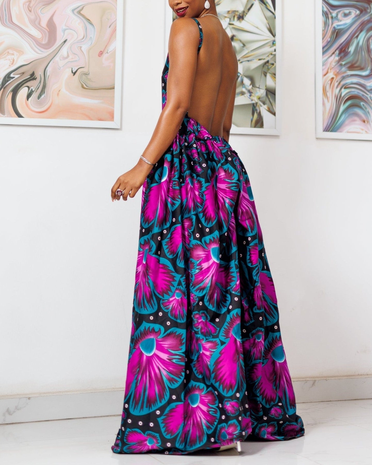 Women's Print Backless Vacation Maxi Dress
