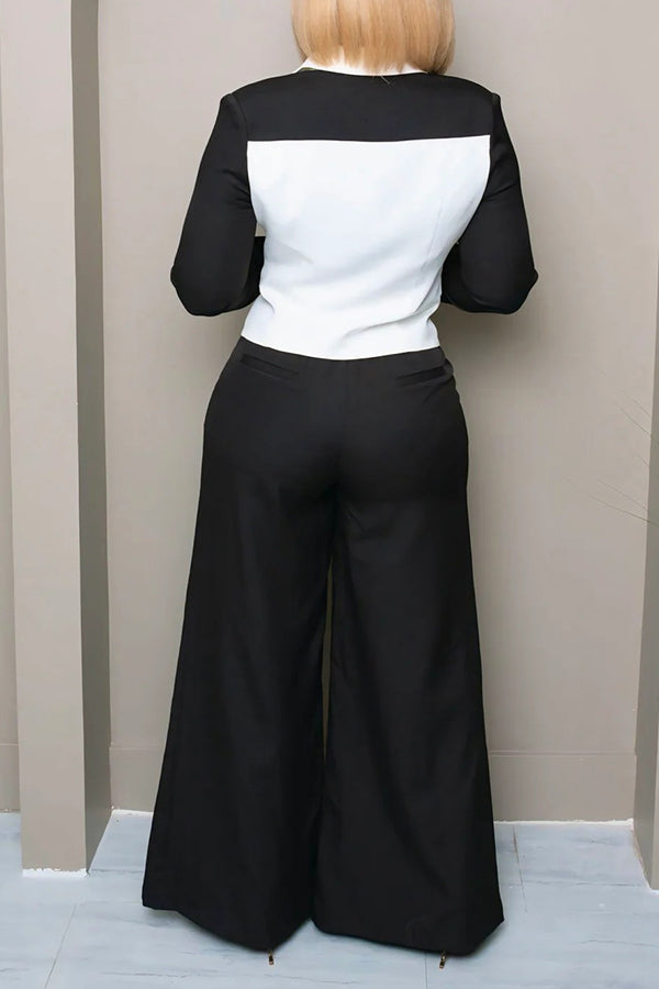 Chic Two-Tone Blazer Pants Set