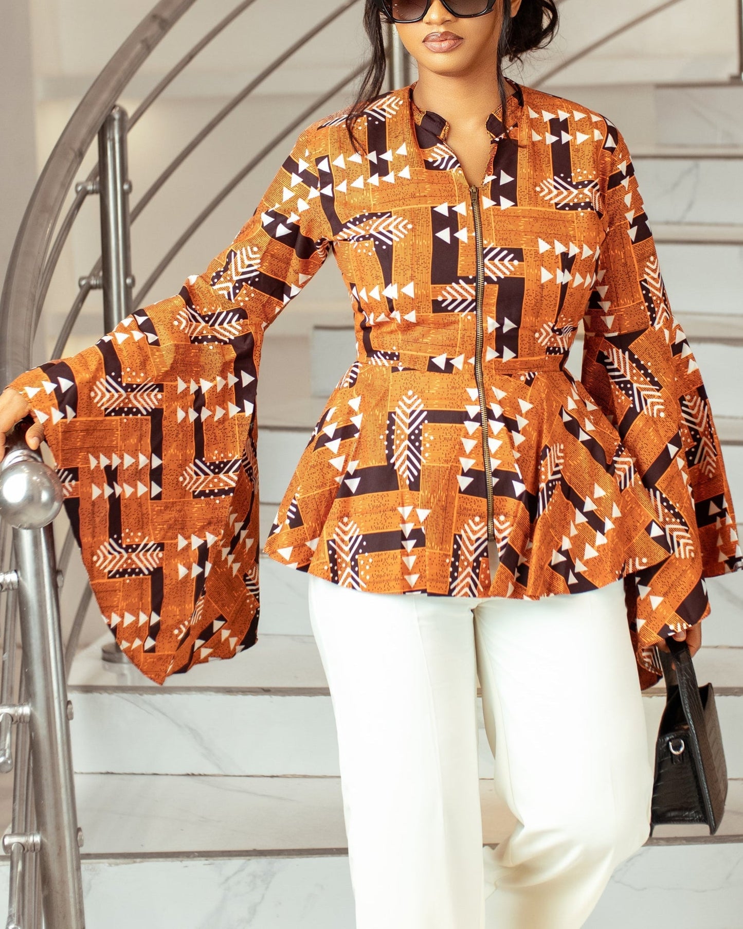 Women's Fashion Print Flare Sleeve Shirt