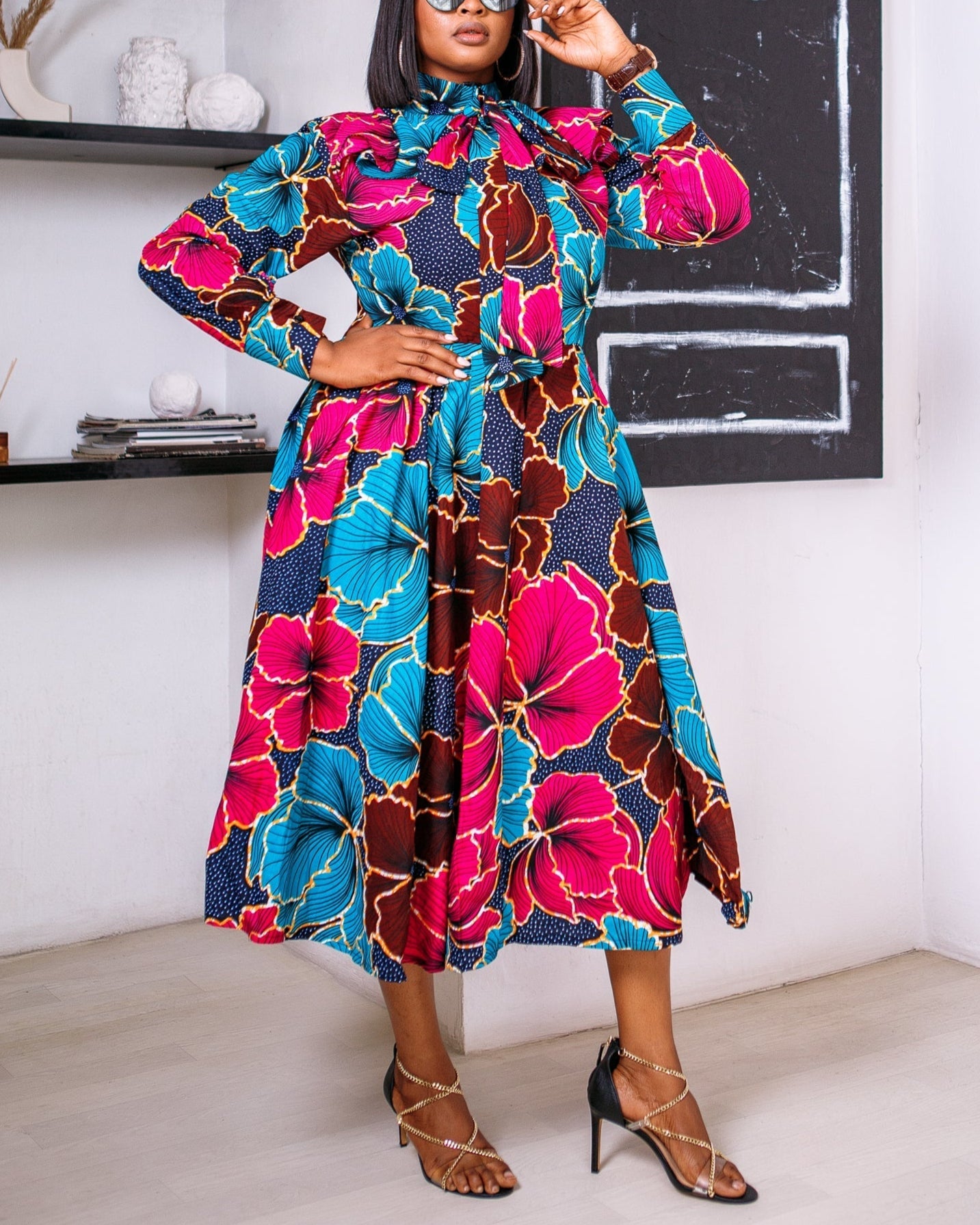 Women's Casual Print Long Sleeve Maxi Dress