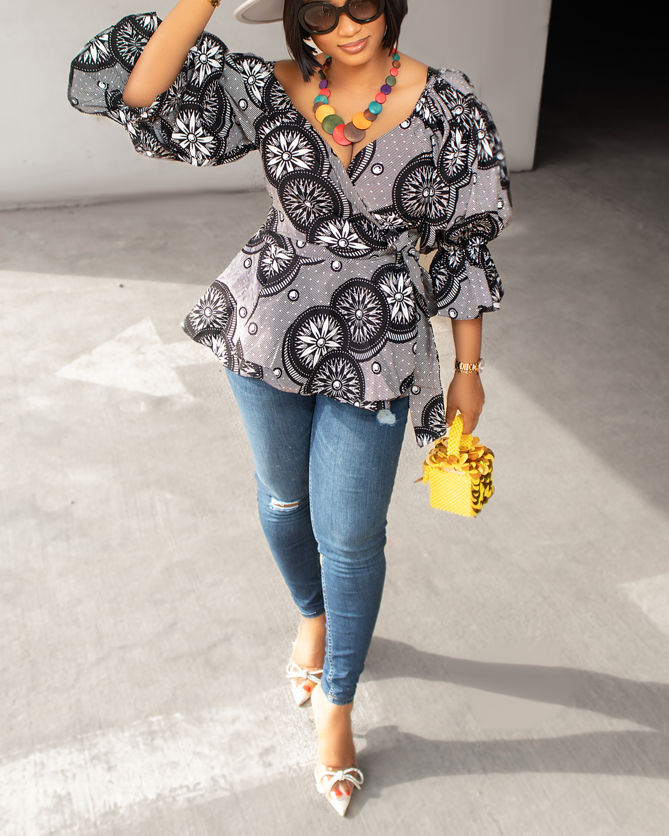 Women's V Neck Print Blouse Casual Shirt