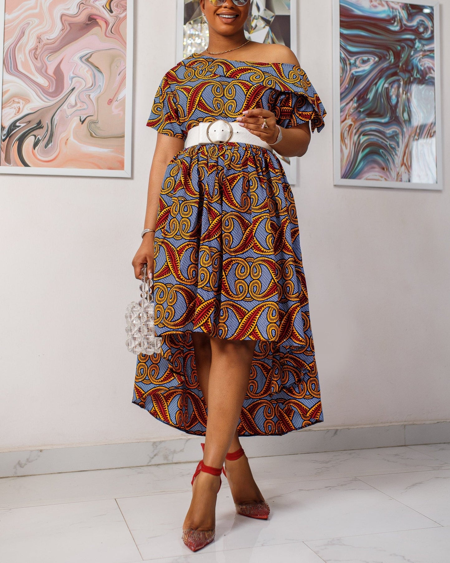 Women's Casual Print Off-Shoulder Midi Dress