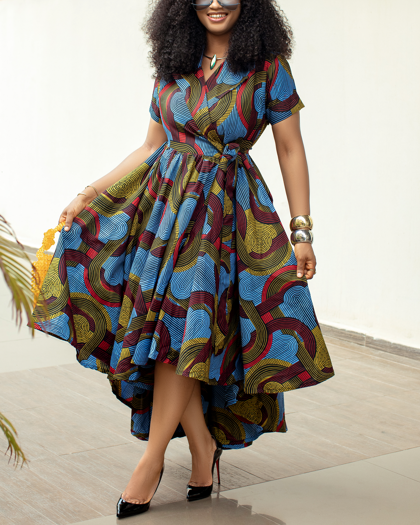 Women's Casual Print Wrap Midi Dress