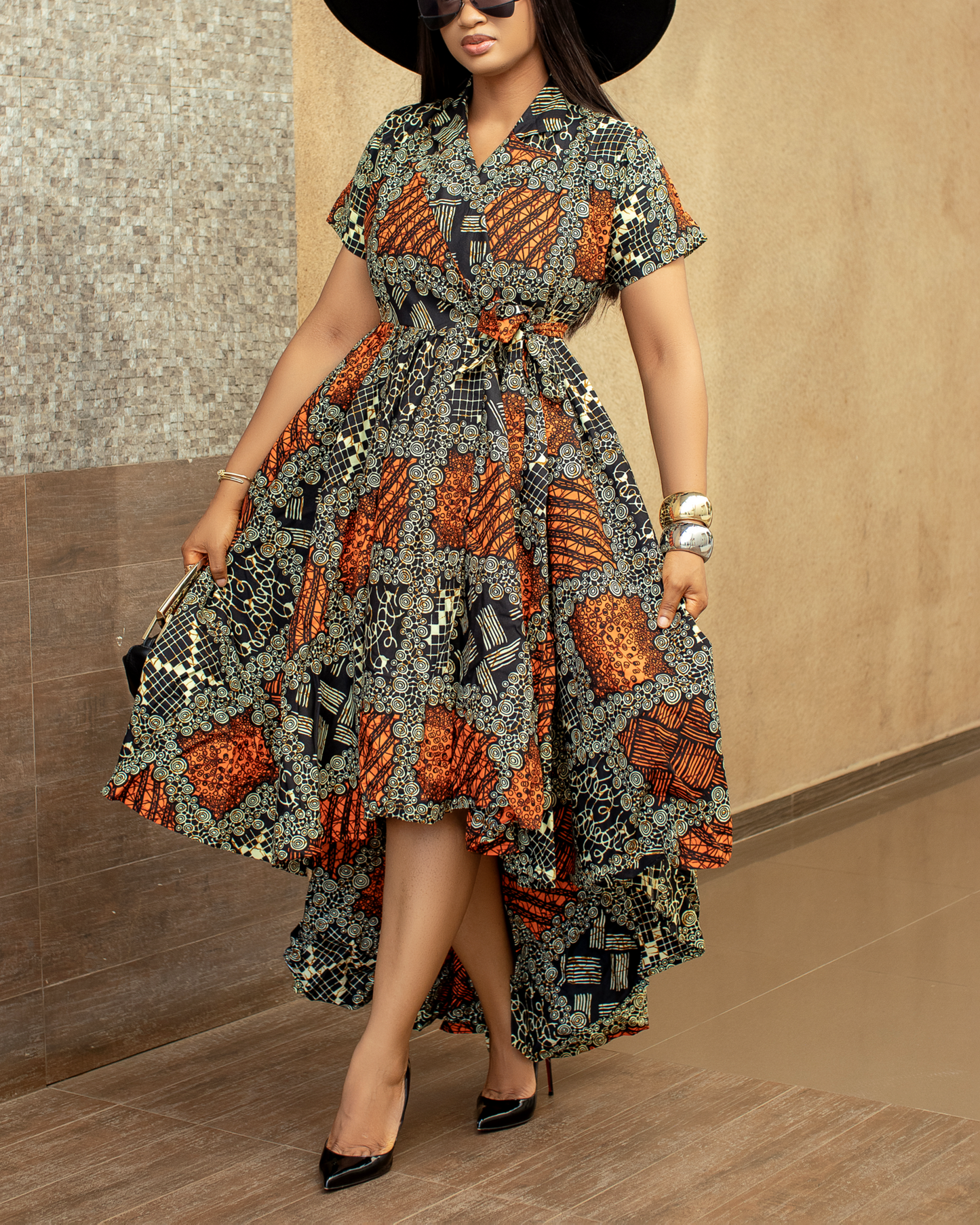 Women's Casual V Neck Wrap Midi Dress