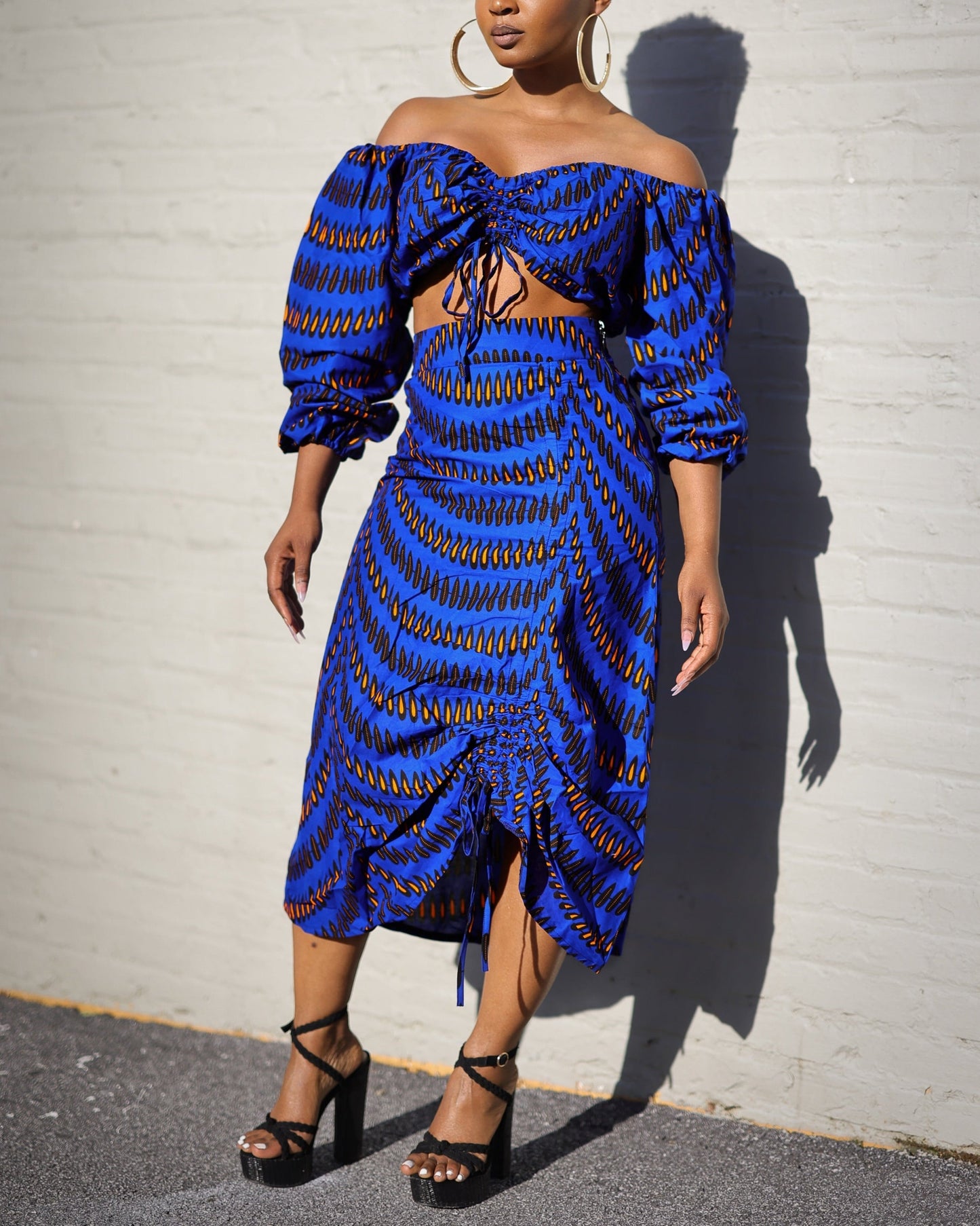 Women's Casual Print Off Shoulder Long Sleeve Top & Skirt Two-Piece Set