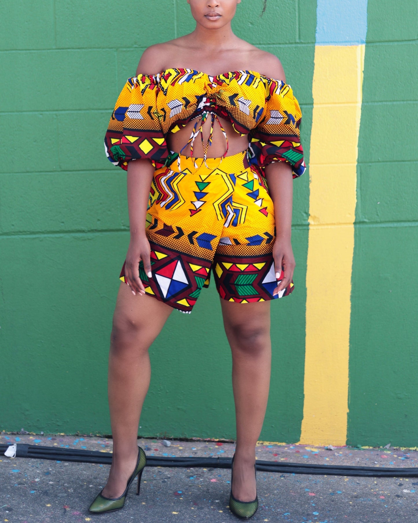 Women's Casual Print Crop Top and Shorts Two-Piece Set