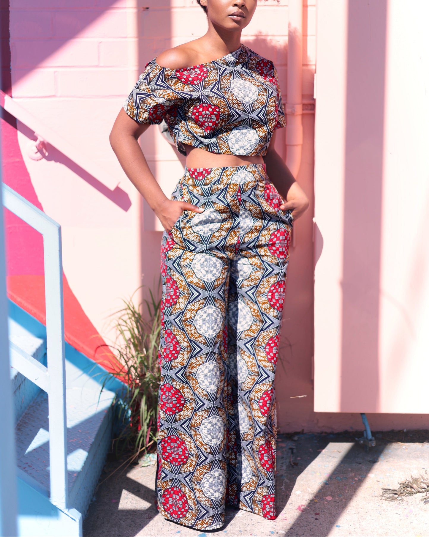 Women's Casual Print Off-Shoulder Top and Pants Two-Piece Set