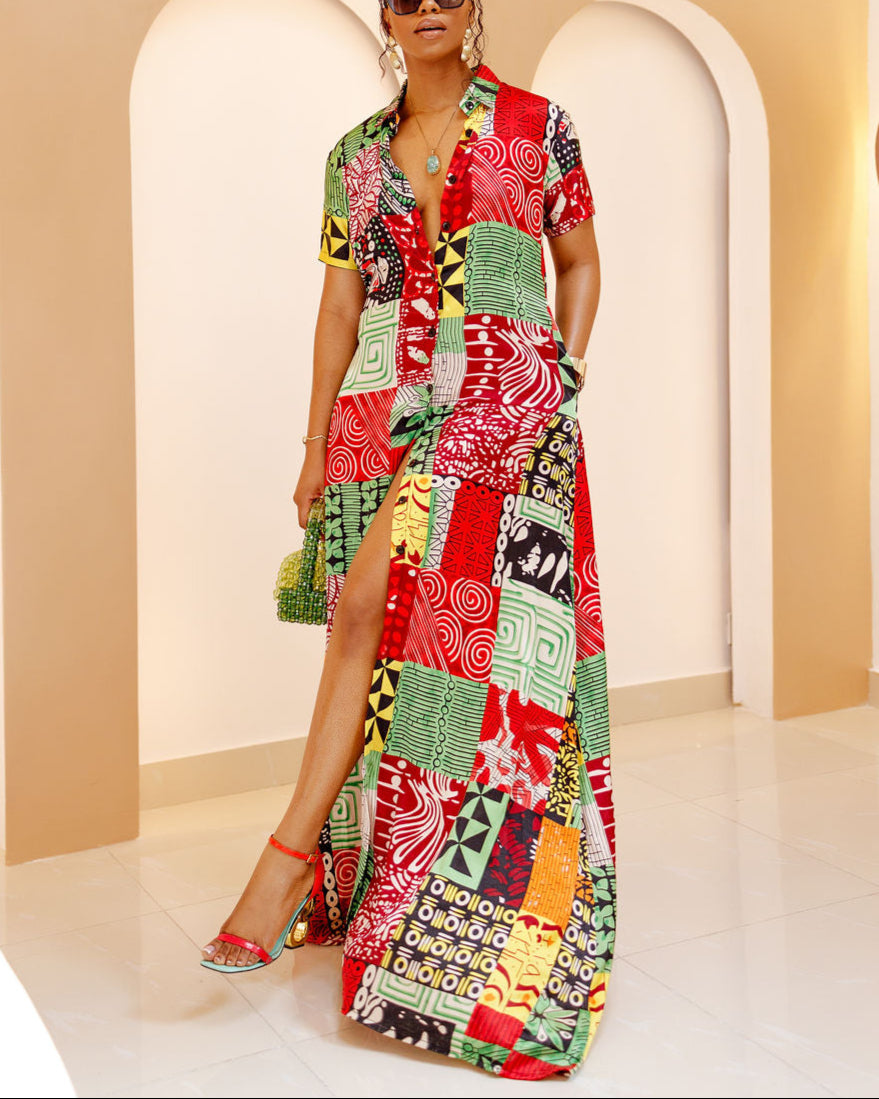 Women's Casual Print Loose Kaftan Maxi Dress